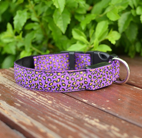 LED Dog Collar Safety Adjustable Nylon Leopard Pet Collar - puphub