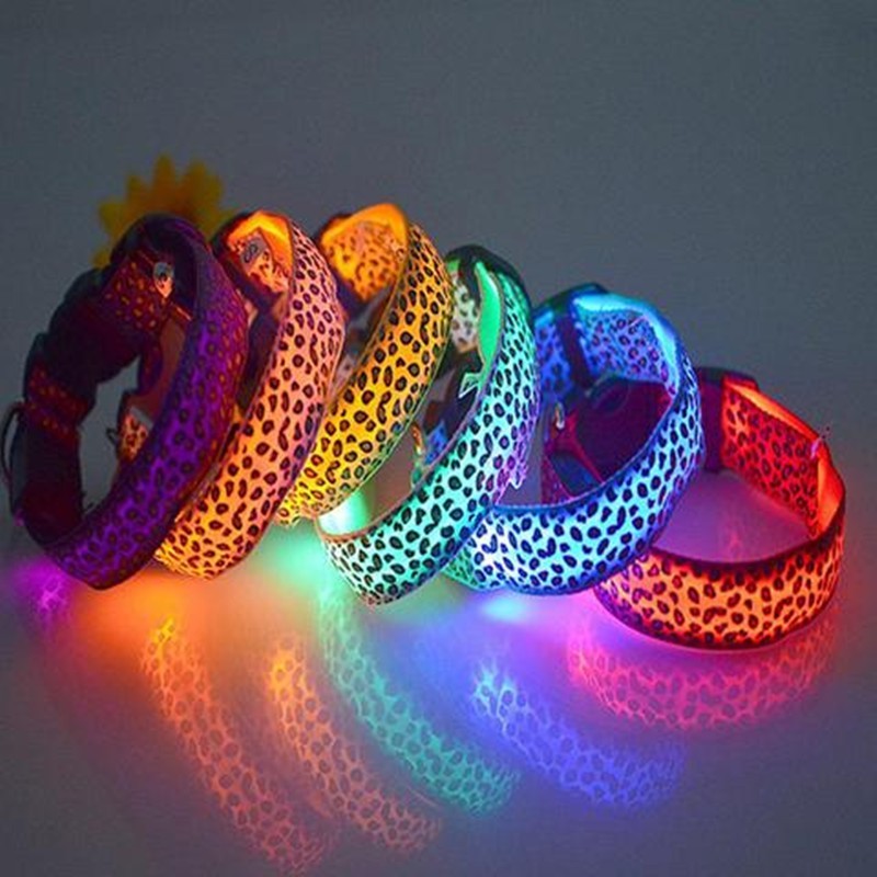 LED Dog Collar Safety Adjustable Nylon Leopard Pet Collar - puphub