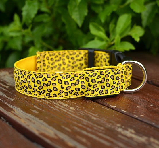 LED Dog Collar Safety Adjustable Nylon Leopard Pet Collar - puphub