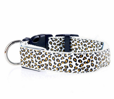 LED Dog Collar Safety Adjustable Nylon Leopard Pet Collar - puphub