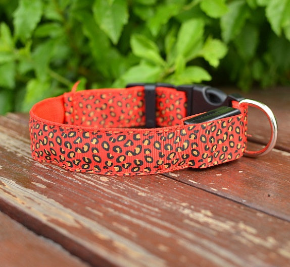 LED Dog Collar Safety Adjustable Nylon Leopard Pet Collar - puphub