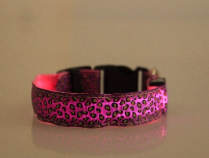 LED Dog Collar Safety Adjustable Nylon Leopard Pet Collar - puphub