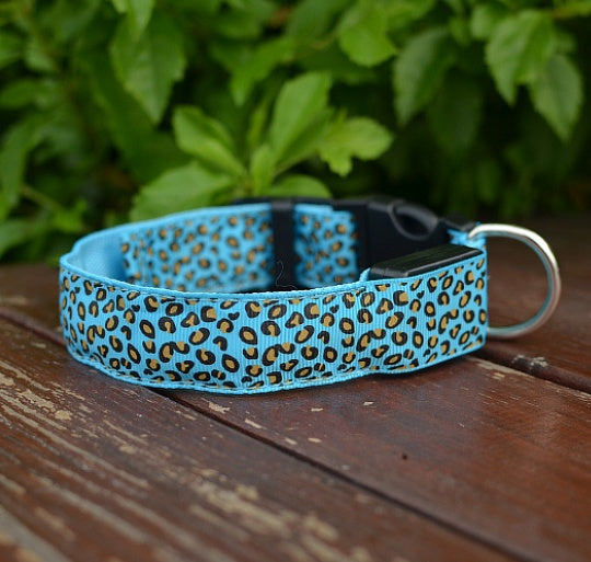 LED Dog Collar Safety Adjustable Nylon Leopard Pet Collar - puphub