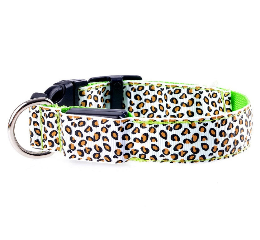 LED Dog Collar Safety Adjustable Nylon Leopard Pet Collar - puphub