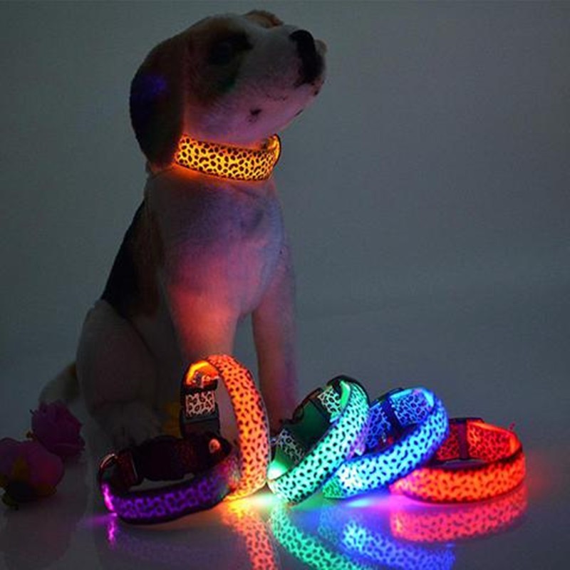 LED Dog Collar Safety Adjustable Nylon Leopard Pet Collar - puphub