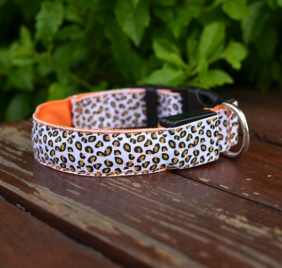 LED Dog Collar Safety Adjustable Nylon Leopard Pet Collar - puphub